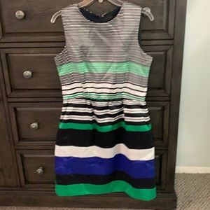 The Limited black, blue, white, and green striped dress. Size 10.